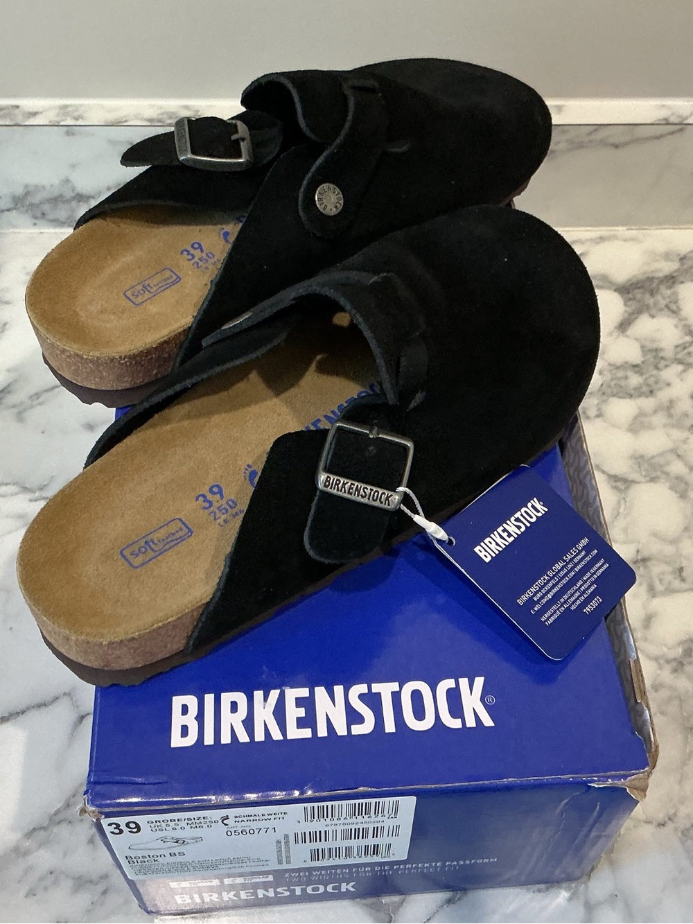 Birkenstock Black Suede Boston Clogs with Silver Buckle - Picture 2 of 5